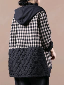 Amax luluE Chinese Fashion Winter Clothing Large Streetwear Ladies Loose Hooded Padded Jackets Womens Casual Plaid Vintage Coats