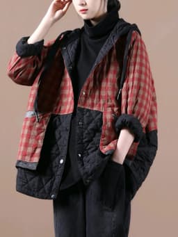 Amax luluE Chinese Fashion Winter Clothing Large Streetwear Ladies Loose Hooded Padded Jackets Womens Casual Plaid Vintage Coats