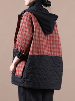 Amax luluE Chinese Fashion Winter Clothing Large Streetwear Ladies Loose Hooded Padded Jackets Womens Casual Plaid Vintage Coats
