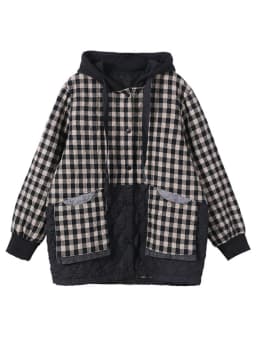 Amax luluE Chinese Fashion Winter Clothing Large Streetwear Ladies Loose Hooded Padded Jackets Womens Casual Plaid Vintage Coats