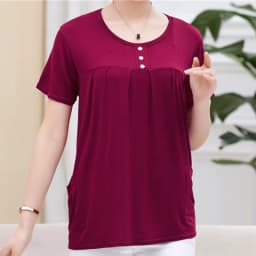 UHYTGF Middle-Aged Women T-Shirt O Neck Short Sleeve Casual Mother Summer T-Shirt Elastic Cotton Thin Big Size Tops Blouses 2161