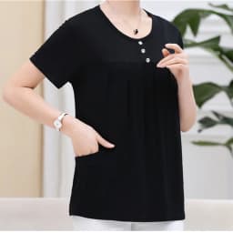 UHYTGF Middle-Aged Women T-Shirt O Neck Short Sleeve Casual Mother Summer T-Shirt Elastic Cotton Thin Big Size Tops Blouses 2161