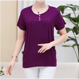 UHYTGF Middle-Aged Women T-Shirt O Neck Short Sleeve Casual Mother Summer T-Shirt Elastic Cotton Thin Big Size Tops Blouses 2161