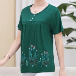 UHYTGF Middle-Aged Women T-Shirt O Neck Short Sleeve Casual Mother Summer T-Shirt Elastic Cotton Thin Big Size Tops Blouses 2161