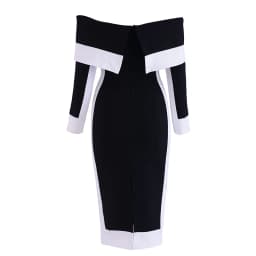 Wholesale Women's Black White Stitching Long Sleeve Slash Neck Mid-Length Sexy Evening Celebrity Cocktail Party Bandage Dress