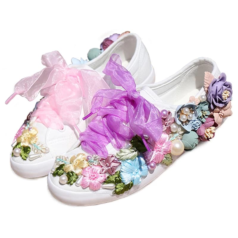 Women's Vulcanized Shoes Hand-Made Creative Sneakers Women Fashion Flowers Canvas Shoes Casual Flat Shoes Loafers Size 35-44