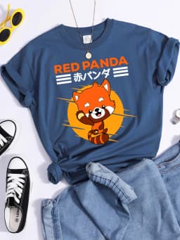 Red Panda Kawaii Cartoons Print Womens T Shirt Breathable Cool Tshirt Street Summer Crop Top Fashion Sports Tee Clothing Women