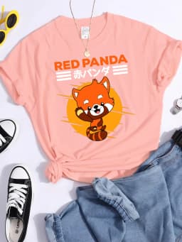 Red Panda Kawaii Cartoons Print Womens T Shirt Breathable Cool Tshirt Street Summer Crop Top Fashion Sports Tee Clothing Women