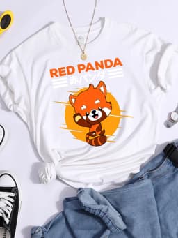 Red Panda Kawaii Cartoons Print Womens T Shirt Breathable Cool Tshirt Street Summer Crop Top Fashion Sports Tee Clothing Women