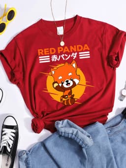 Red Panda Kawaii Cartoons Print Womens T Shirt Breathable Cool Tshirt Street Summer Crop Top Fashion Sports Tee Clothing Women