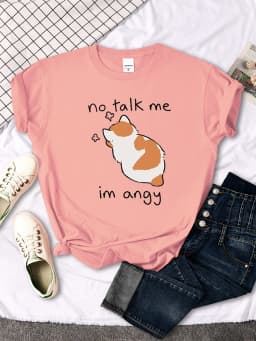 No Talk Me Cute Angy Cat T-Shirt Woman Solid Tops Women Harajuku Style Casual Tees Oversize Soft Female Short Sleeve