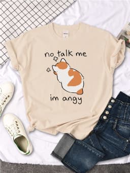 No Talk Me Cute Angy Cat T-Shirt Woman Solid Tops Women Harajuku Style Casual Tees Oversize Soft Female Short Sleeve