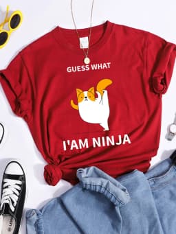 Guess What I Am Ninja Kawaii Cat Tshirts Women'S Street Cool T-Shirts Personality Hip Hop Clothes Sport Casual Crop Top Female