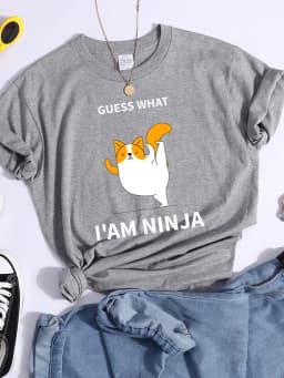 Guess What I Am Ninja Kawaii Cat Tshirts Women'S Street Cool T-Shirts Personality Hip Hop Clothes Sport Casual Crop Top Female