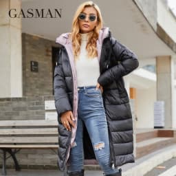 GASMAN 2022 Women's down jacket Long hooded fashion brand  coat women high street Quality Color contrast Windproof parkas 21792