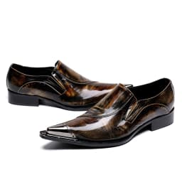 Christia Bella British Style Brown Men Genuine Leather Shoes Pointed Toe Business Formal Shoes Party Celebration Brogue Shoes