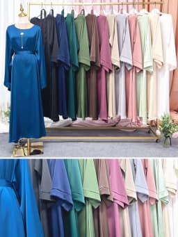 Regular-Fit Plain Stain Dubai Abaya Muslim Long Women Dress Modest Islamic Clothing Hijabi Robe-Long Wide Sleeves, Side Pockets