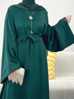 Regular-Fit Plain Stain Dubai Abaya Muslim Long Women Dress Modest Islamic Clothing Hijabi Robe-Long Wide Sleeves, Side Pockets