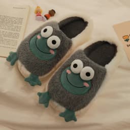 2022 Winter Slippers Women Men Home Floor Shoes Cute Frog Keep Warm Soft Plush Couples Indoor Slides Ladies Cotton Footwear