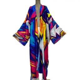 WINYI bright Geometric printing sweet lady beach Cardigan Cover-up stitch Cocktail Boho Maxi Holiday party long Sleeve kimono