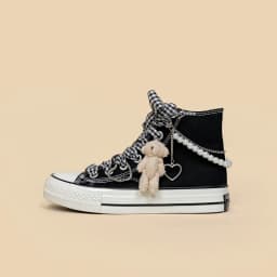 Amy and Michael Sweet Lovely Girls Students Casual Tennis Sneakers Kawaii Anime Bear Dolls Hand Made Cavas Shoes Women High Tops