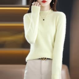 Autumn and Winter New 100% Mink Cashmere Women's Sweater Half High Collar Pullover Casual Knitting Korean Loose Fashion Top
