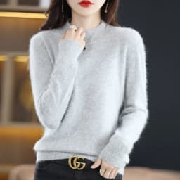 Autumn and Winter New 100% Mink Cashmere Women's Sweater Half High Collar Pullover Casual Knitting Korean Loose Fashion Top