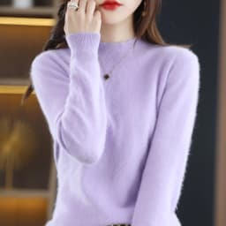 Autumn and Winter New 100% Mink Cashmere Women's Sweater Half High Collar Pullover Casual Knitting Korean Loose Fashion Top