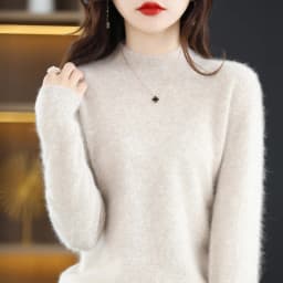 Autumn and Winter New 100% Mink Cashmere Women's Sweater Half High Collar Pullover Casual Knitting Korean Loose Fashion Top