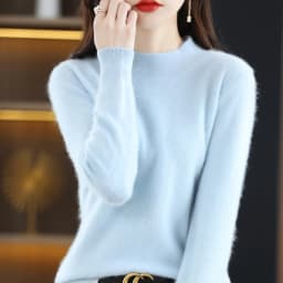 Autumn and Winter New 100% Mink Cashmere Women's Sweater Half High Collar Pullover Casual Knitting Korean Loose Fashion Top