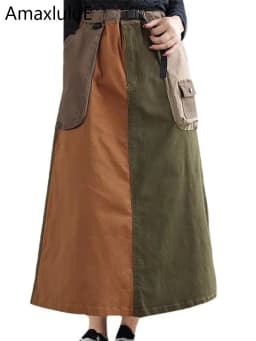 Amax LuluE 2024 Winter Women Fashion Loose Vintage Elastic Waist Cotton Skirts Ladies Luxury Casual Clothing Harajuku Streetwear