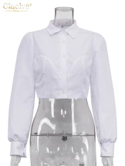 Clacive Fashion Woman Blouses 2022 Autumn Slim Lapel Long Sleeve Crop Shirts Ladies Streetwear White Skinny Blusas Tops Female