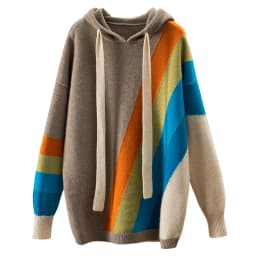 Autumn/Winter 2022 new rainbow inlaid loose and thick hooded 100% pure cashmere sweater women's hoodie long sleeve