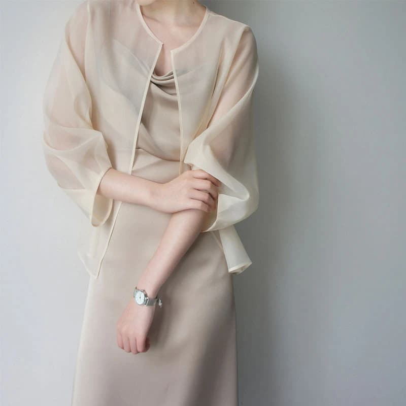 LMQ NEW Women French Retro Fashion All-Match Organza See Through Blouse Jacket Cardigan Sunscreen Shirt Transparent Chiffon Tops