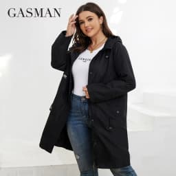 GASMAN Autumn Trench Coat Plus Size Women's Mid-Length Belt Hooded Zipper Jacket Women Solid Color Windbreaker Parkas GM-8299