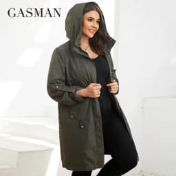 GASMAN Autumn Trench Coat Plus Size Women's Mid-Length Belt Hooded Zipper Jacket Women Solid Color Windbreaker Parkas GM-8299