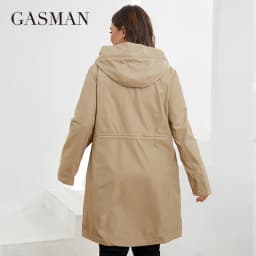 GASMAN Autumn Trench Coat Plus Size Women's Mid-Length Belt Hooded Zipper Jacket Women Solid Color Windbreaker Parkas GM-8299