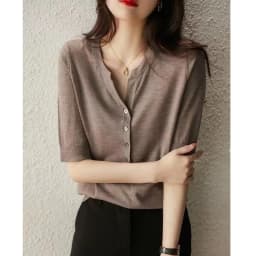 2022 thin knit short sleeve women's pullover V neck cotton thread half sleeve top fashion short cotton and linen bottom T-shirt