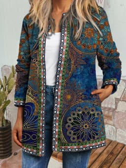Y2K Spring Autumn Vintage Ethnic Style Cardigan Long Sleeve Printed Jackets Loose Outerwear Ladies Coat Harajuku Tops Women