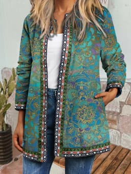 Y2K Spring Autumn Vintage Ethnic Style Cardigan Long Sleeve Printed Jackets Loose Outerwear Ladies Coat Harajuku Tops Women