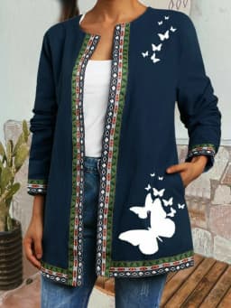 Y2K Spring Autumn Vintage Ethnic Style Cardigan Long Sleeve Printed Jackets Loose Outerwear Ladies Coat Harajuku Tops Women
