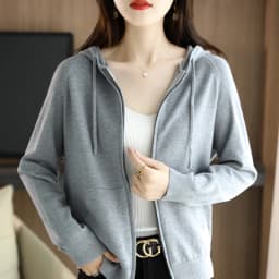 Explosions Women's Hooded Padded Long-Sleeved Sweater Cardigan Sweater Coat Beige Loose Zipper Coat Jacket