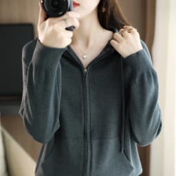Explosions Women's Hooded Padded Long-Sleeved Sweater Cardigan Sweater Coat Beige Loose Zipper Coat Jacket