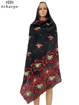 Latest Dubai Cotton Scarf Muslim Women African Cotton Hijab Islam Hijab Pashmina Turban Headscarf Embroidery Shawl
