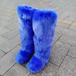 Luxury Winter Faux Fur Thigh High Snow Boots Shoes Women Men Ankle Snow Boots Fluffy Mongolian Fur Platform Snow Boots For Women
