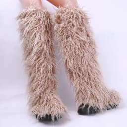 Luxury Winter Faux Fur Thigh High Snow Boots Shoes Women Men Ankle Snow Boots Fluffy Mongolian Fur Platform Snow Boots For Women