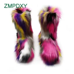 Luxury Winter Faux Fur Thigh High Snow Boots Shoes Women Men Ankle Snow Boots Fluffy Mongolian Fur Platform Snow Boots For Women