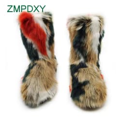 Luxury Winter Faux Fur Thigh High Snow Boots Shoes Women Men Ankle Snow Boots Fluffy Mongolian Fur Platform Snow Boots For Women