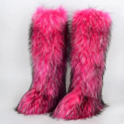Luxury Winter Faux Fur Thigh High Snow Boots Shoes Women Men Ankle Snow Boots Fluffy Mongolian Fur Platform Snow Boots For Women