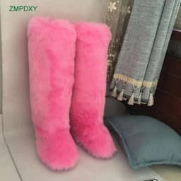 Luxury Winter Faux Fur Thigh High Snow Boots Shoes Women Men Ankle Snow Boots Fluffy Mongolian Fur Platform Snow Boots For Women